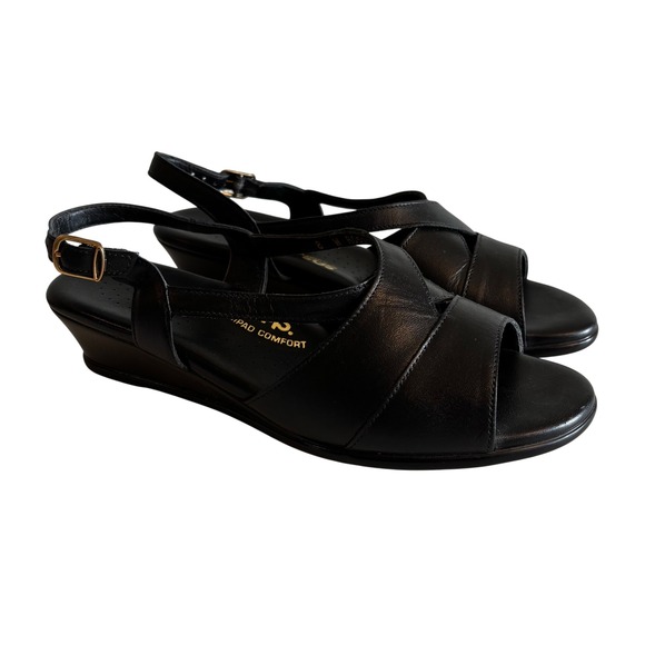 SAS Shoes - SAS Tripad Comfort Black Leather Wedge Sandals Womens 8 Wide Slingback Made USA